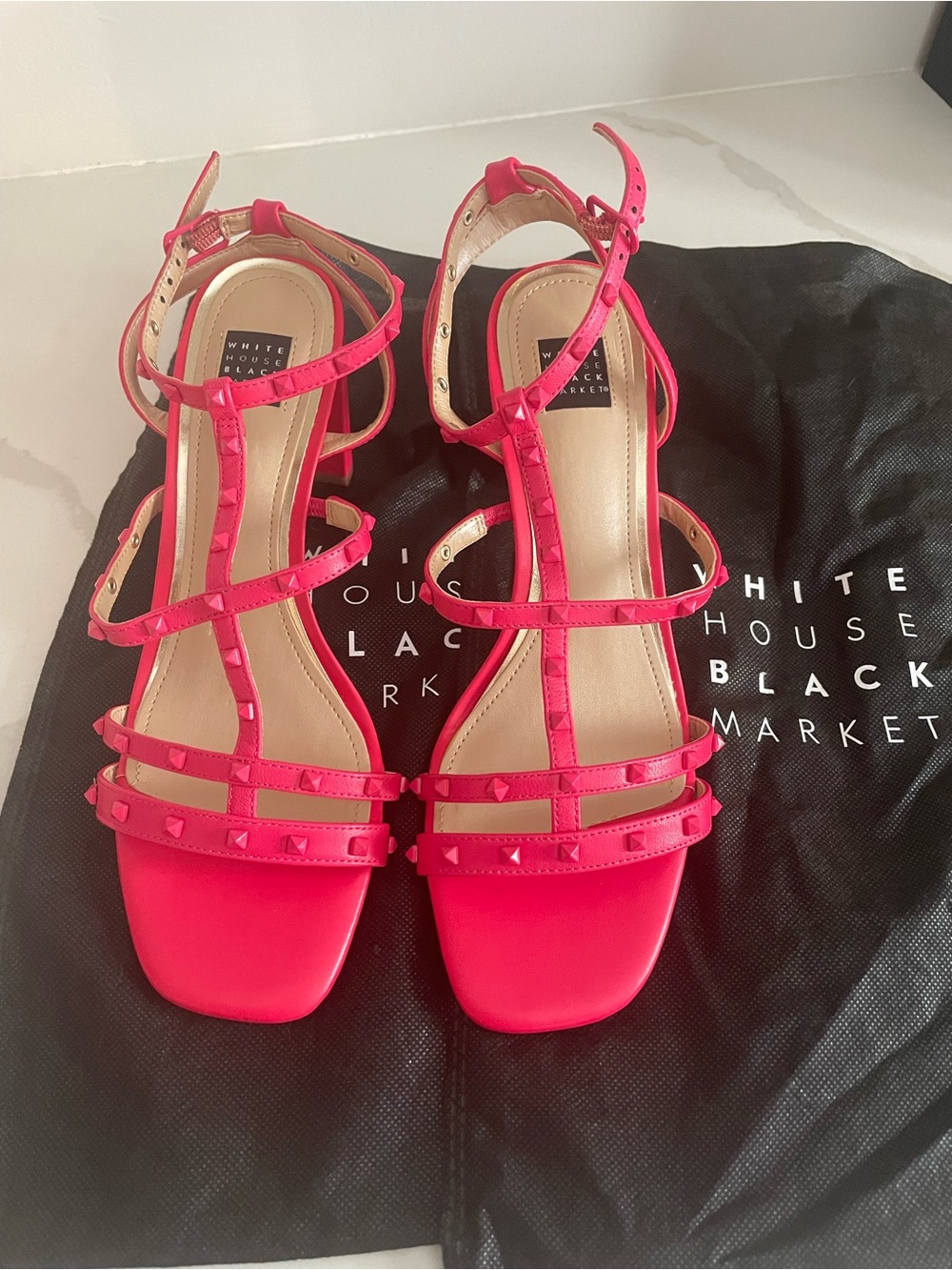 White House Black Market Hot Pink Studded Strappy Heels